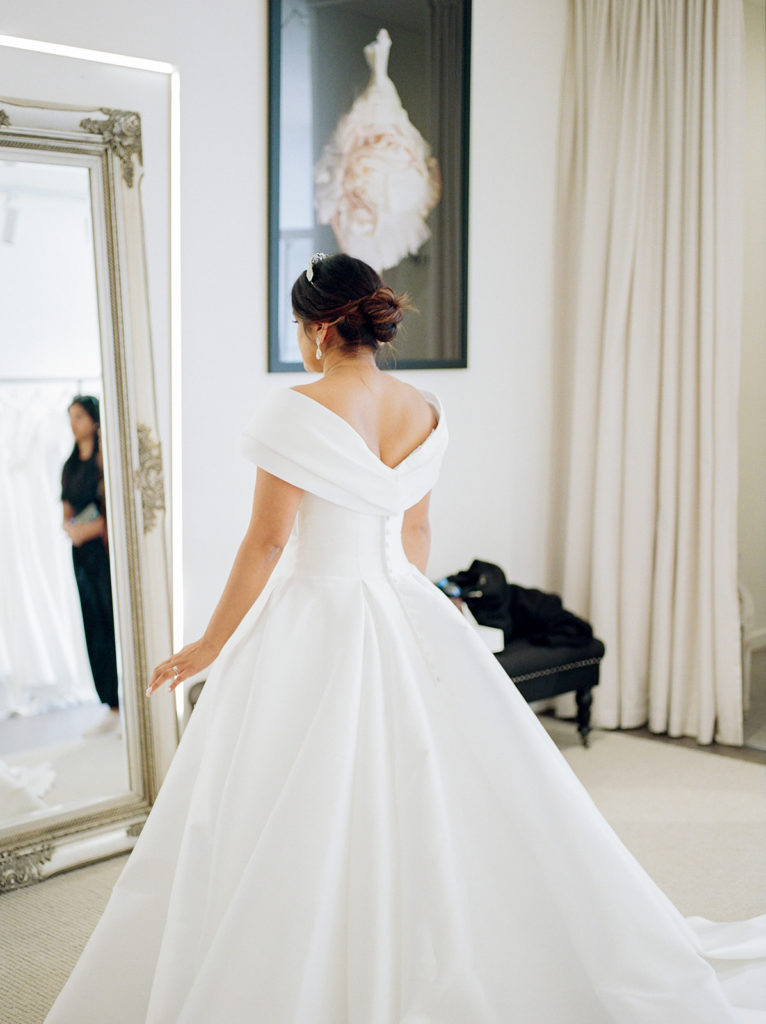 Ballgown wedding dress fitting