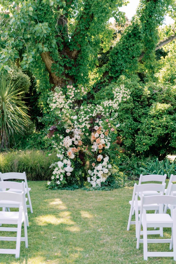 wedding ceremony set up at Gardens House botanical gardens